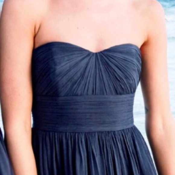 J. Crew Marbella Long Dress 2 2P Navy Silk Chiffon - Picture 2 of 5